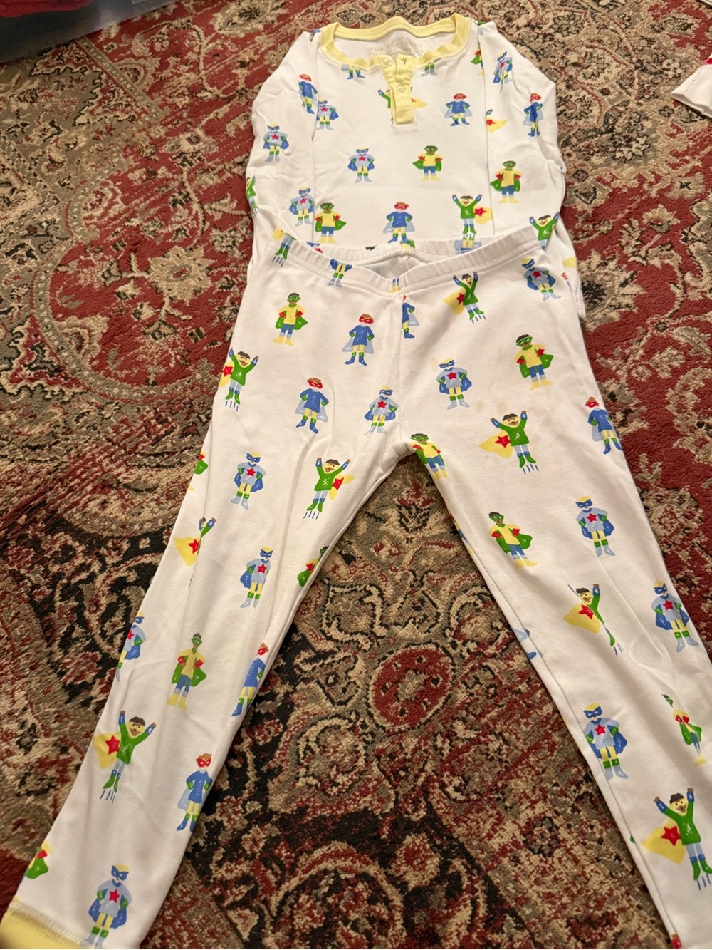 The Beaufort Bonnet Company White Kids Pajama Set with Colorful Superhero Print
